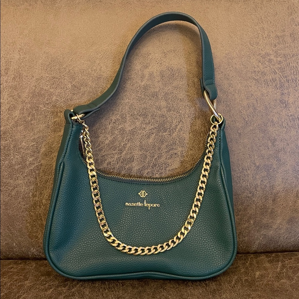 Nanette Lepore Green handbag with gold chain accent